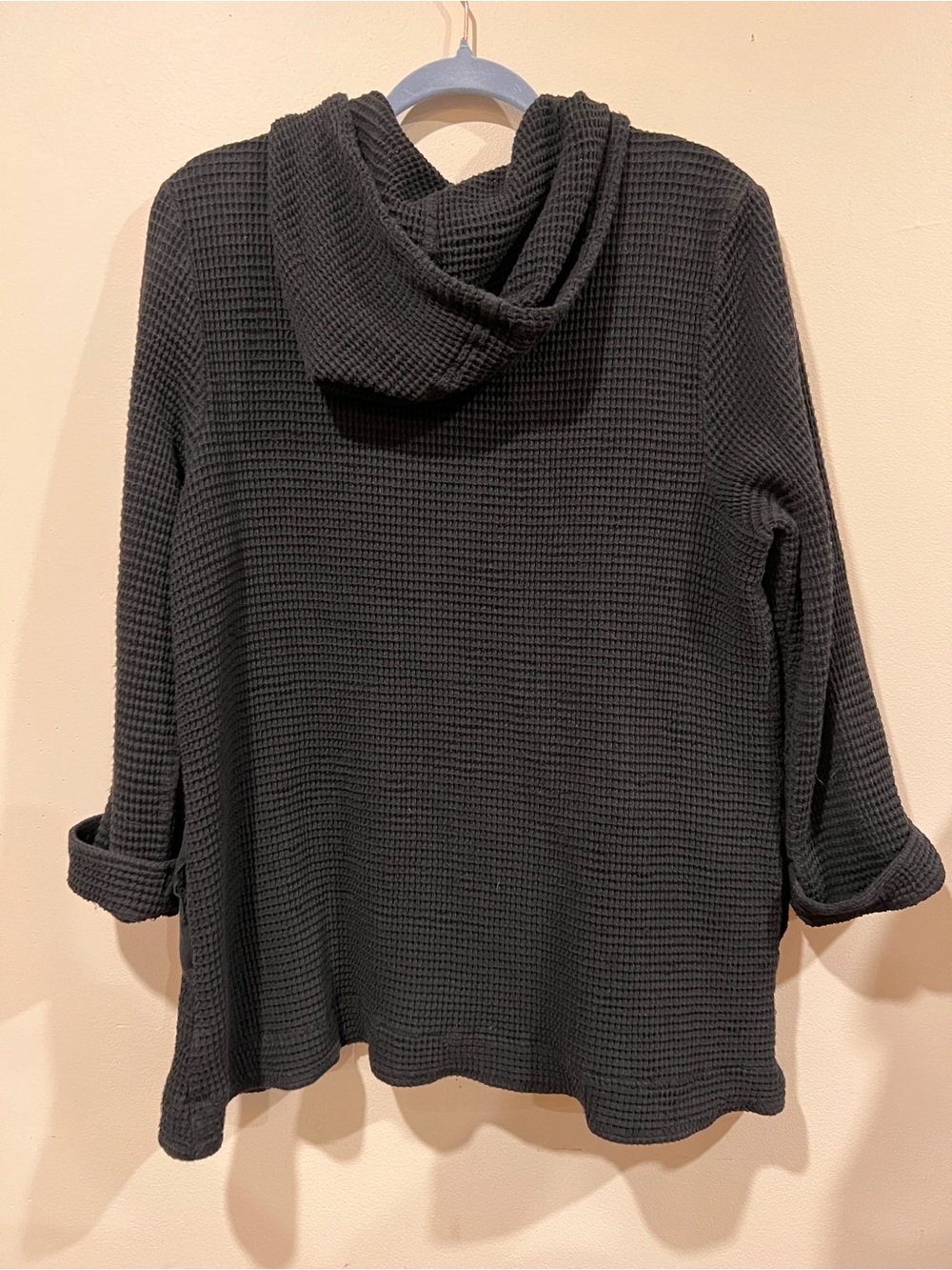 Women's Black Hooded Waffle Knit Button-Front Jacket - Picture 3 of 7